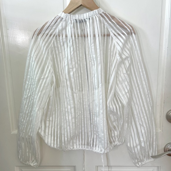 Zara Basic Women White Sheer Striped Jacket - Picture 6 of 11